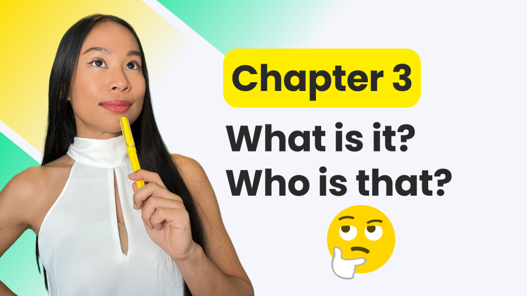 Kru Smuk is holding a pan with a nice smile and the title of chapter 3, what is it? What is that? and a curious emoji.